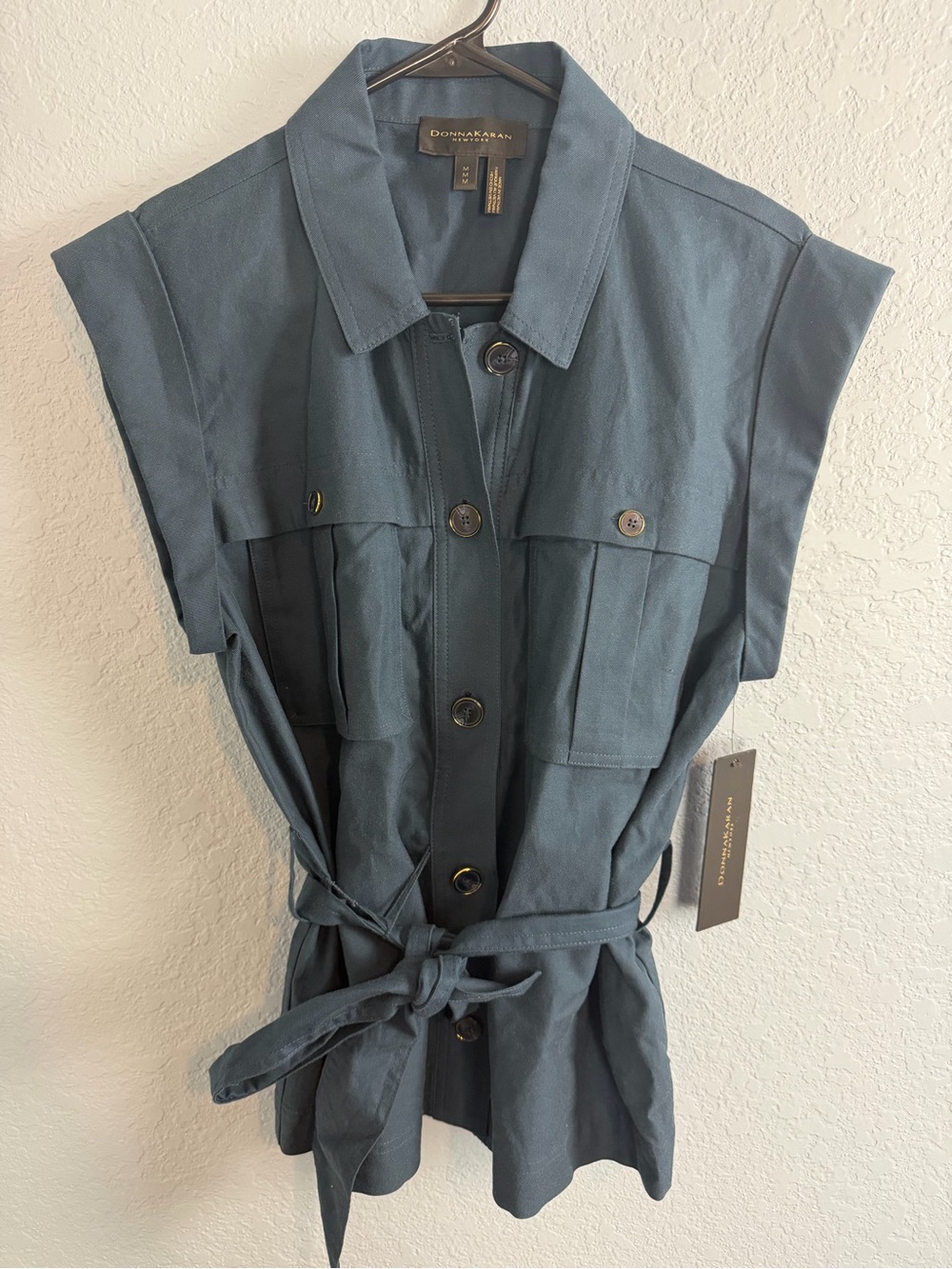 Donna Karan Slate Blue Utility Tie-Waist Button-Front Shirt